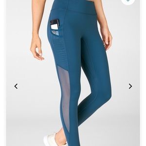 Two Fabletics leggings burgundy & pacific blue